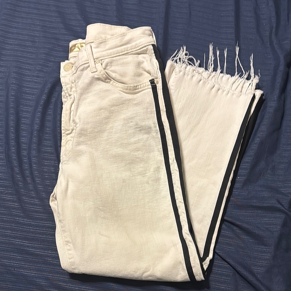 MOTHER Cream Ankle & Cropped Jeans with Black Stripe